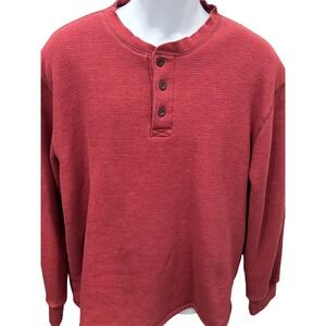 Itasca Heavyweight Sherpa Lined Waffle Knit Henley Thermal Shirt Burgundy Large